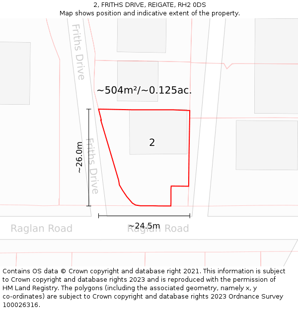 2, FRITHS DRIVE, REIGATE, RH2 0DS: Plot and title map