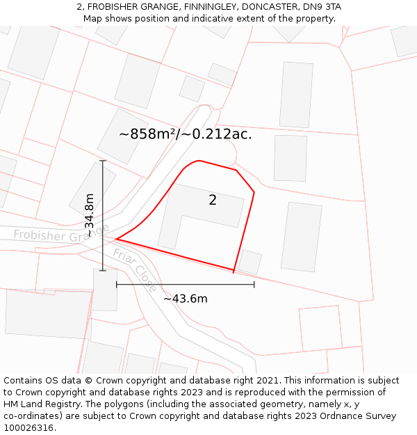 2, FROBISHER GRANGE, FINNINGLEY, DONCASTER, DN9 3TA: Plot and title map