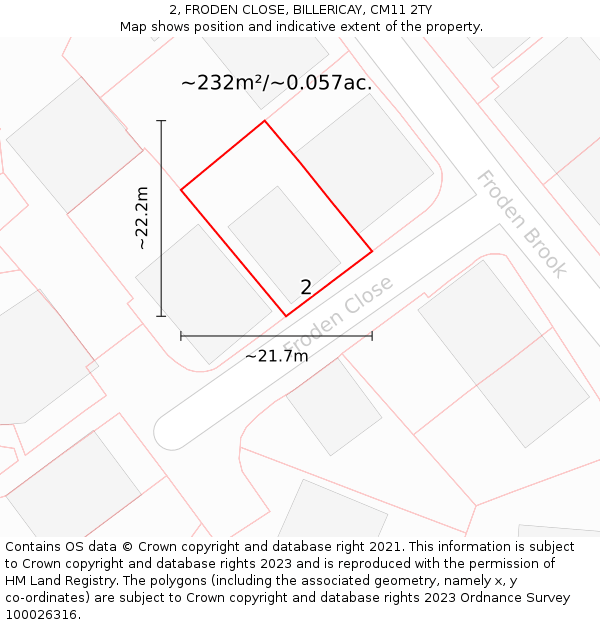 2, FRODEN CLOSE, BILLERICAY, CM11 2TY: Plot and title map