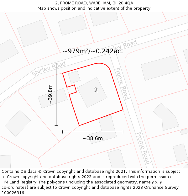 2, FROME ROAD, WAREHAM, BH20 4QA: Plot and title map