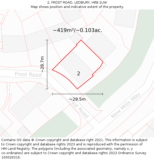 2, FROST ROAD, LEDBURY, HR8 2UW: Plot and title map