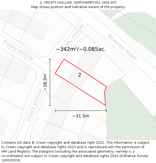 2, FROSTY HOLLOW, NORTHAMPTON, NN4 0SY: Plot and title map