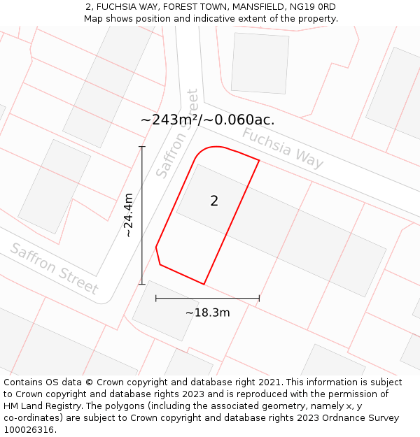 2, FUCHSIA WAY, FOREST TOWN, MANSFIELD, NG19 0RD: Plot and title map