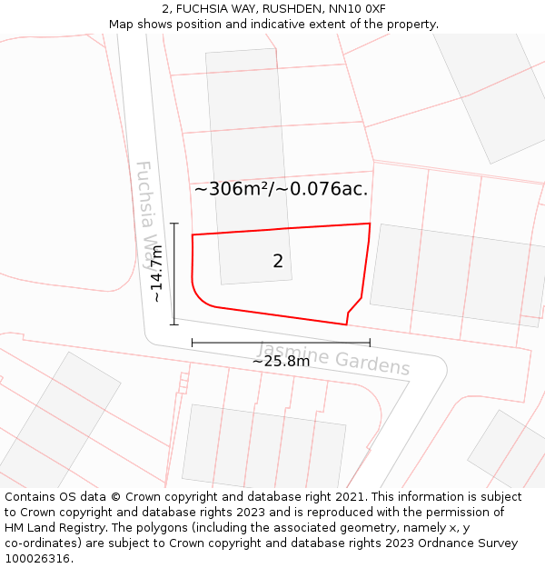 2, FUCHSIA WAY, RUSHDEN, NN10 0XF: Plot and title map