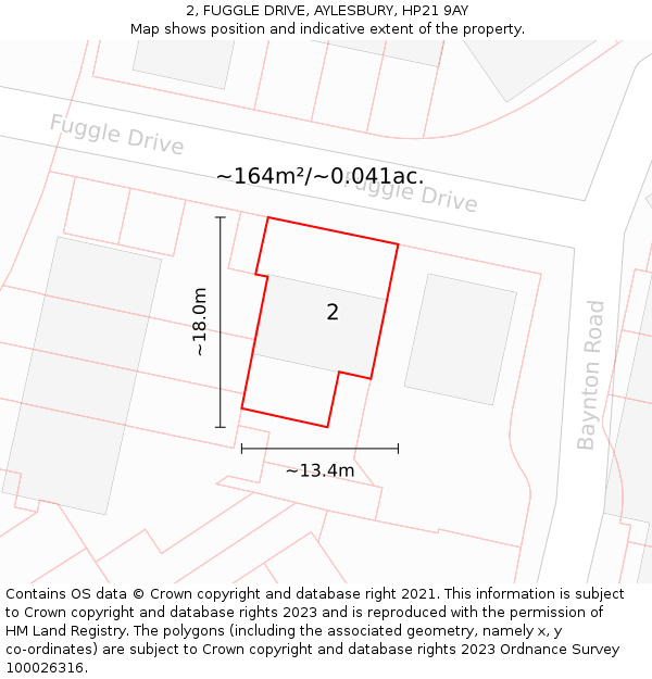 2, FUGGLE DRIVE, AYLESBURY, HP21 9AY: Plot and title map