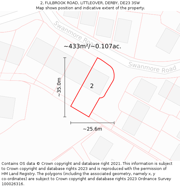 2, FULBROOK ROAD, LITTLEOVER, DERBY, DE23 3SW: Plot and title map