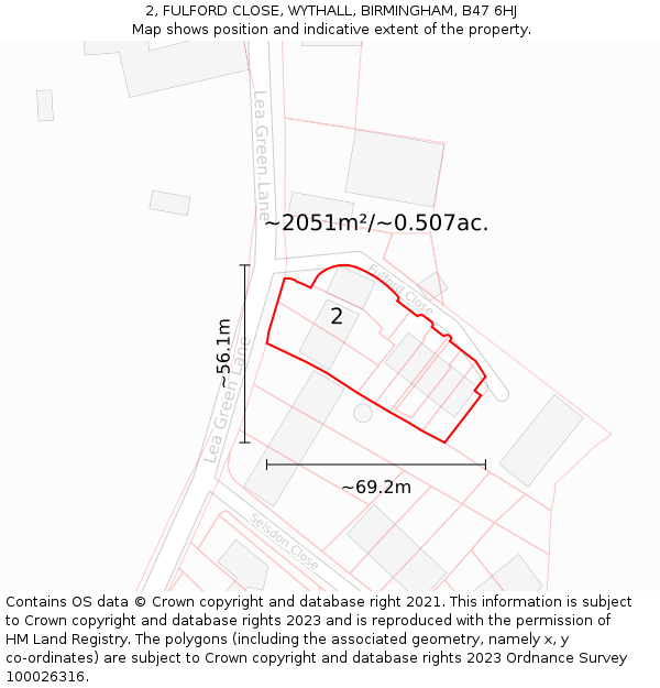 2, FULFORD CLOSE, WYTHALL, BIRMINGHAM, B47 6HJ: Plot and title map