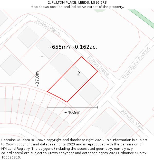 2, FULTON PLACE, LEEDS, LS16 5RS: Plot and title map