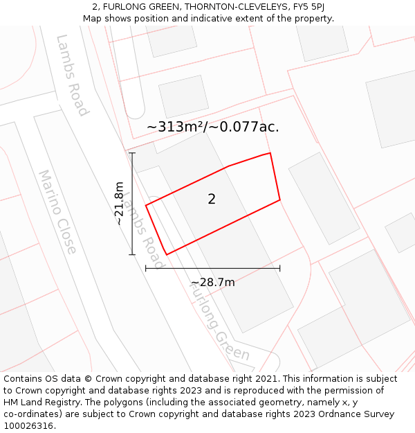 2, FURLONG GREEN, THORNTON-CLEVELEYS, FY5 5PJ: Plot and title map