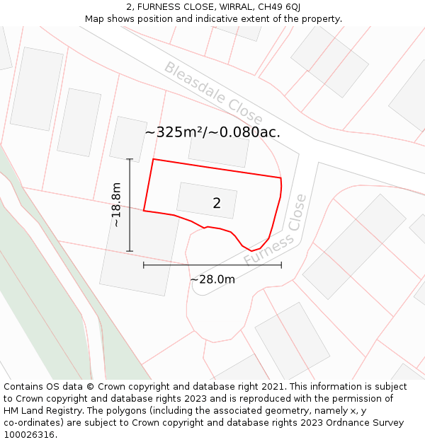 2, FURNESS CLOSE, WIRRAL, CH49 6QJ: Plot and title map