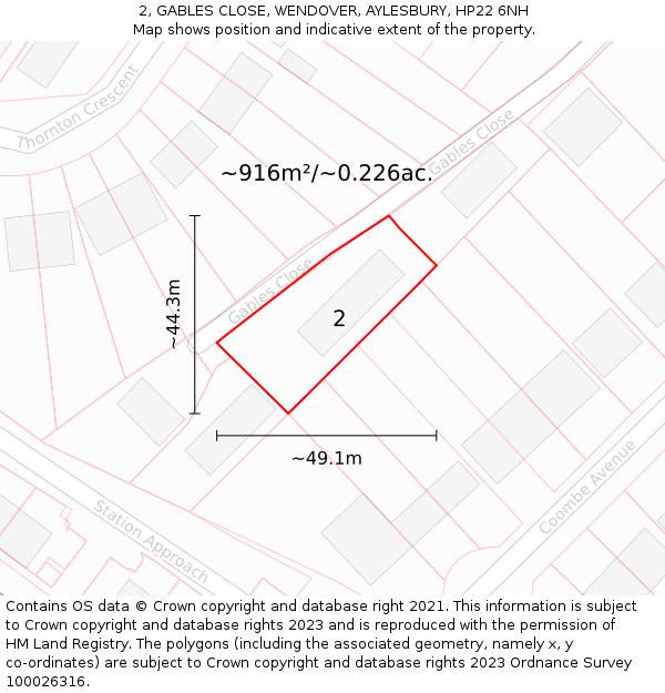 2, GABLES CLOSE, WENDOVER, AYLESBURY, HP22 6NH: Plot and title map