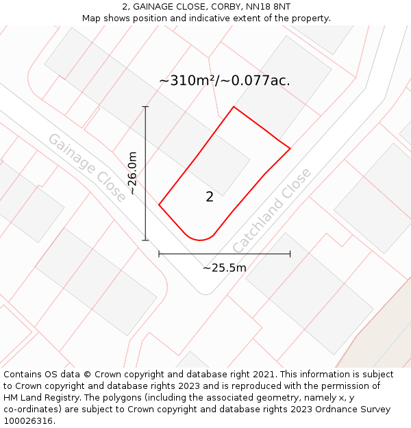 2, GAINAGE CLOSE, CORBY, NN18 8NT: Plot and title map