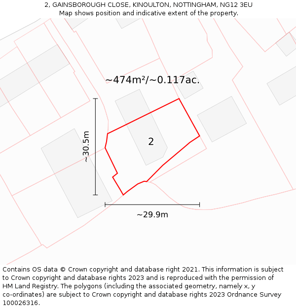 2, GAINSBOROUGH CLOSE, KINOULTON, NOTTINGHAM, NG12 3EU: Plot and title map