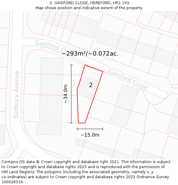 2, GAISFORD CLOSE, HEREFORD, HR1 1YG: Plot and title map