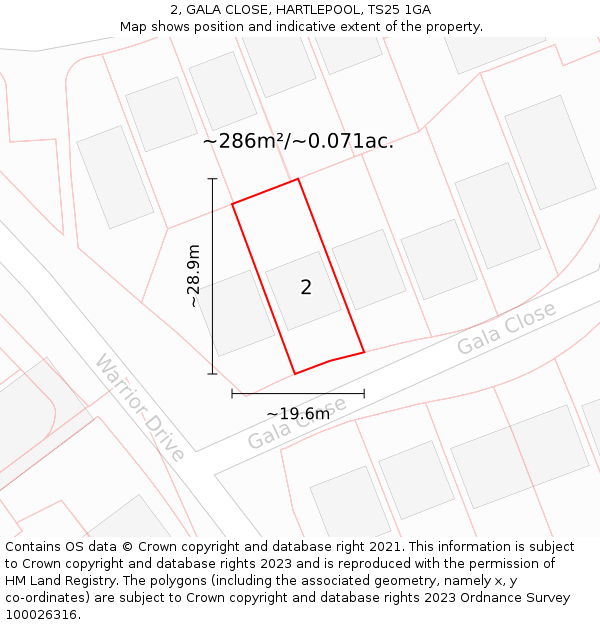 2, GALA CLOSE, HARTLEPOOL, TS25 1GA: Plot and title map