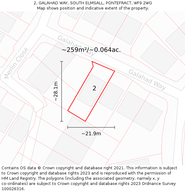 2, GALAHAD WAY, SOUTH ELMSALL, PONTEFRACT, WF9 2WG: Plot and title map