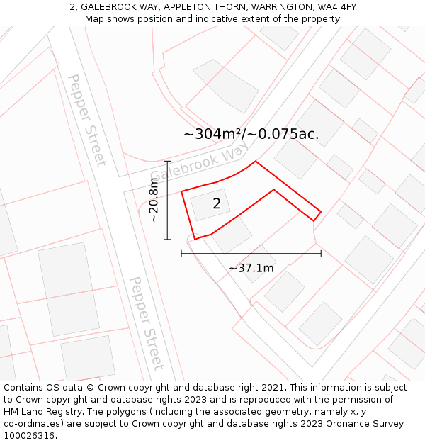 2, GALEBROOK WAY, APPLETON THORN, WARRINGTON, WA4 4FY: Plot and title map