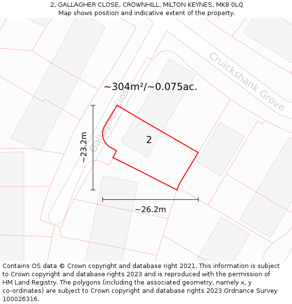 2, GALLAGHER CLOSE, CROWNHILL, MILTON KEYNES, MK8 0LQ: Plot and title map