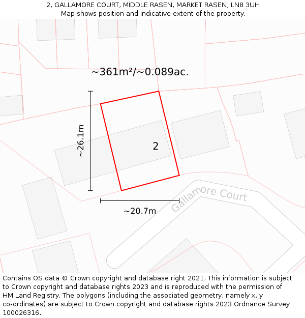 2, GALLAMORE COURT, MIDDLE RASEN, MARKET RASEN, LN8 3UH: Plot and title map
