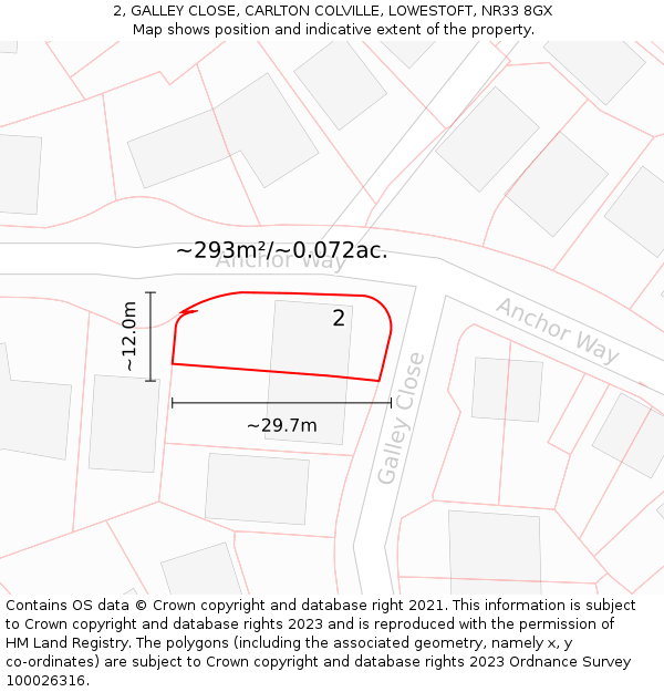 2, GALLEY CLOSE, CARLTON COLVILLE, LOWESTOFT, NR33 8GX: Plot and title map
