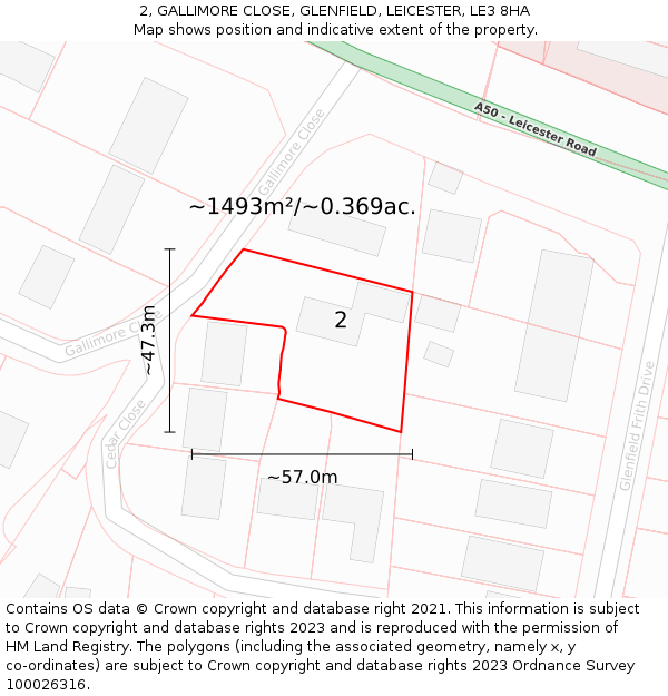2, GALLIMORE CLOSE, GLENFIELD, LEICESTER, LE3 8HA: Plot and title map
