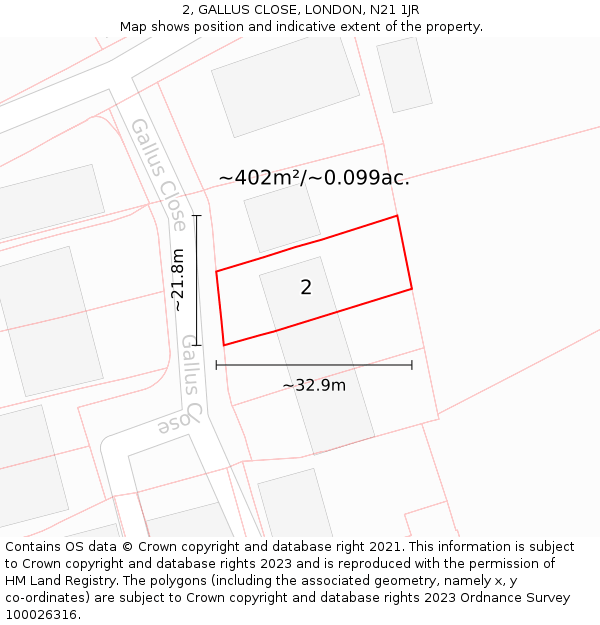 2, GALLUS CLOSE, LONDON, N21 1JR: Plot and title map
