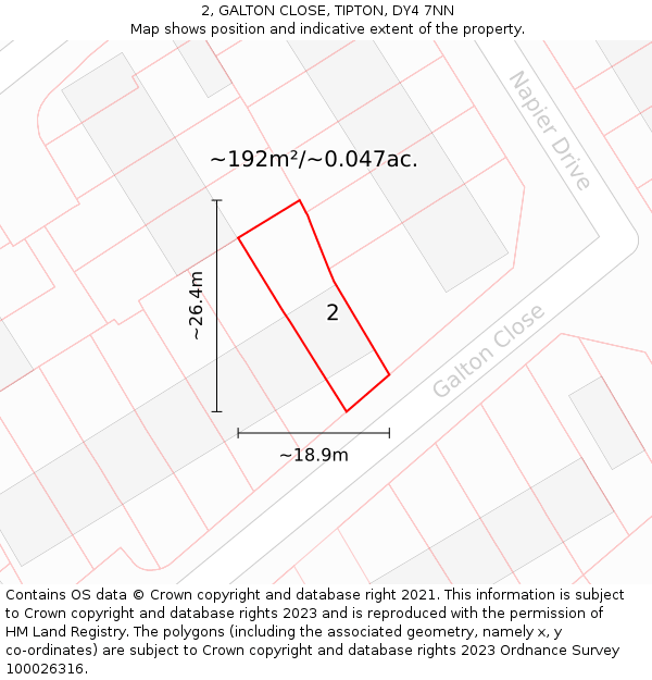 2, GALTON CLOSE, TIPTON, DY4 7NN: Plot and title map