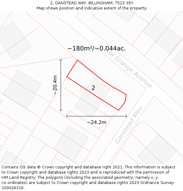2, GANSTEAD WAY, BILLINGHAM, TS23 3SY: Plot and title map