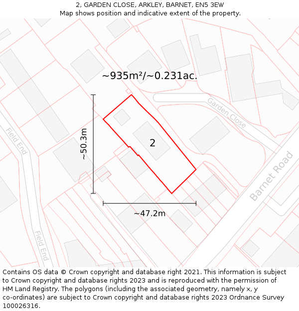 2, GARDEN CLOSE, ARKLEY, BARNET, EN5 3EW: Plot and title map