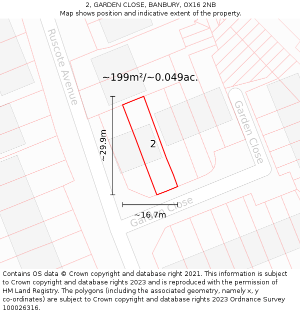 2, GARDEN CLOSE, BANBURY, OX16 2NB: Plot and title map