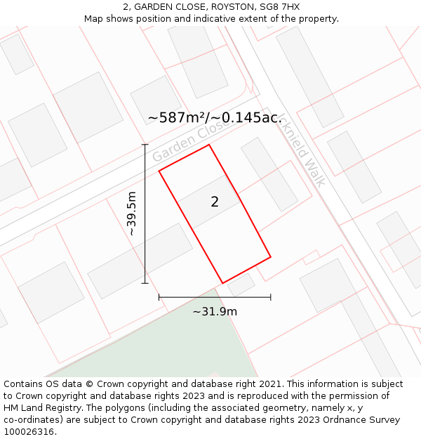 2, GARDEN CLOSE, ROYSTON, SG8 7HX: Plot and title map