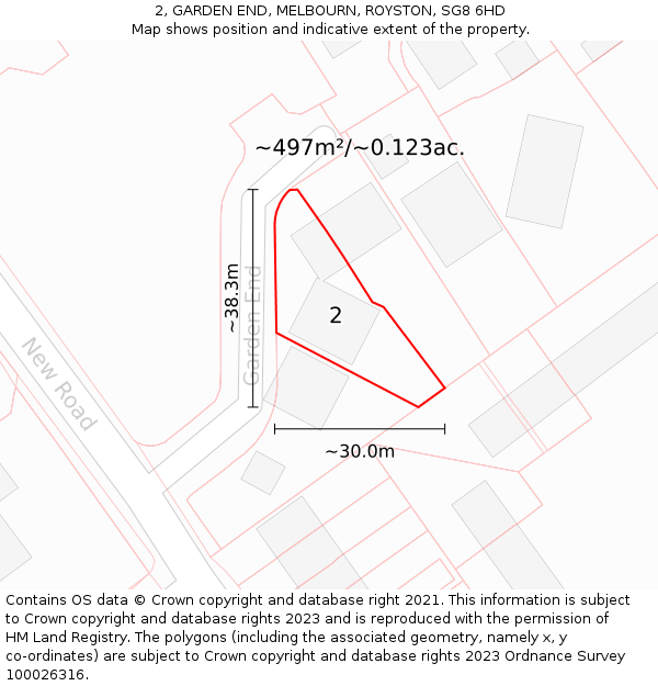 2, GARDEN END, MELBOURN, ROYSTON, SG8 6HD: Plot and title map