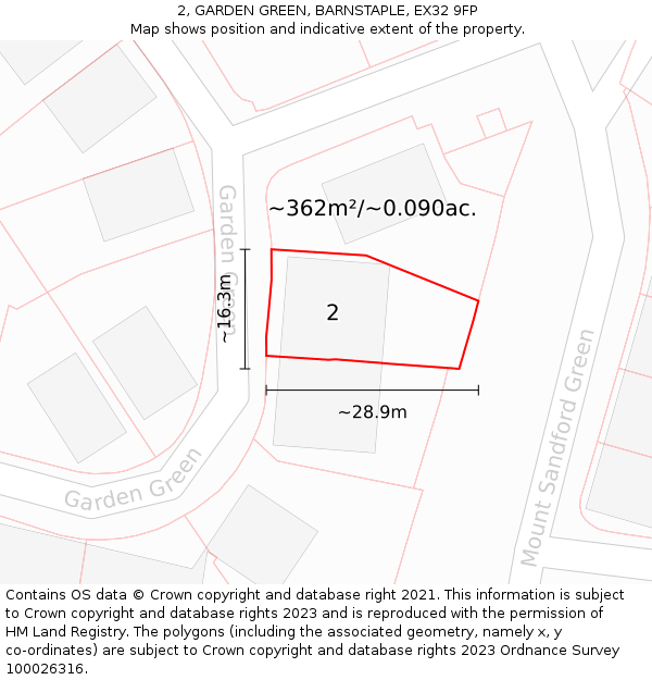 2, GARDEN GREEN, BARNSTAPLE, EX32 9FP: Plot and title map