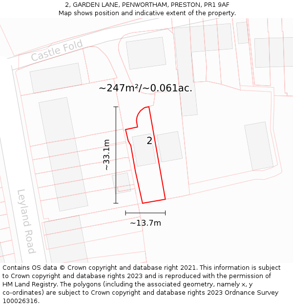 2, GARDEN LANE, PENWORTHAM, PRESTON, PR1 9AF: Plot and title map