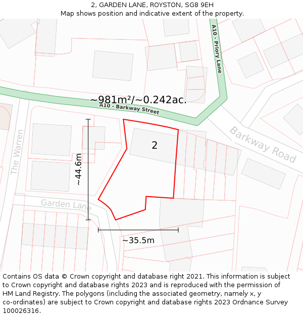 2, GARDEN LANE, ROYSTON, SG8 9EH: Plot and title map