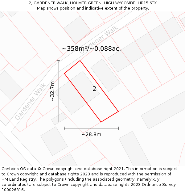 2, GARDENER WALK, HOLMER GREEN, HIGH WYCOMBE, HP15 6TX: Plot and title map