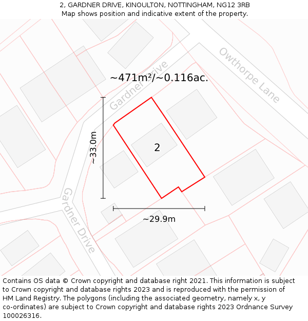 2, GARDNER DRIVE, KINOULTON, NOTTINGHAM, NG12 3RB: Plot and title map