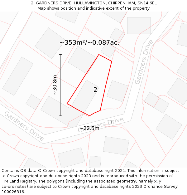 2, GARDNERS DRIVE, HULLAVINGTON, CHIPPENHAM, SN14 6EL: Plot and title map