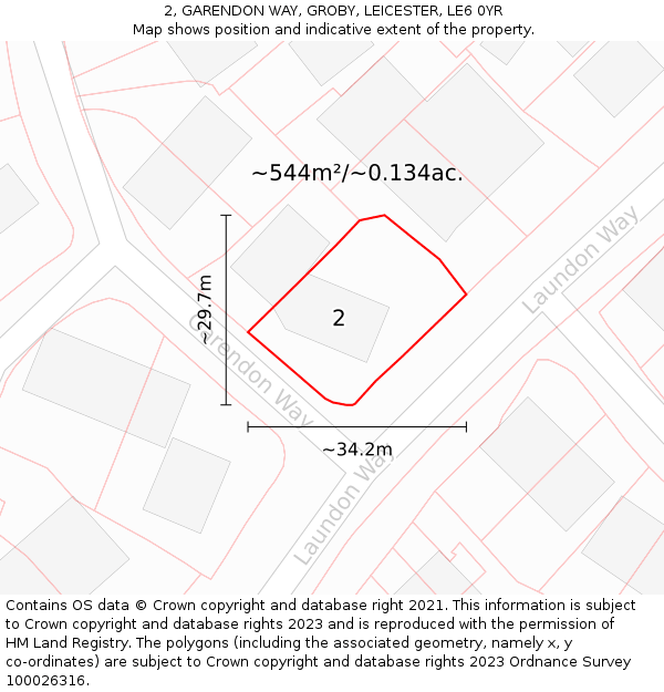 2, GARENDON WAY, GROBY, LEICESTER, LE6 0YR: Plot and title map