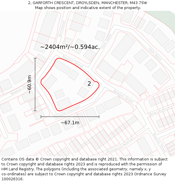 2, GARFORTH CRESCENT, DROYLSDEN, MANCHESTER, M43 7SW: Plot and title map
