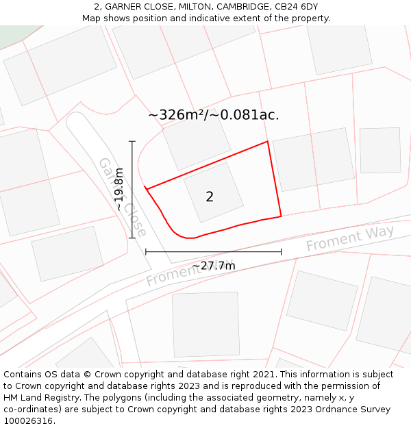 2, GARNER CLOSE, MILTON, CAMBRIDGE, CB24 6DY: Plot and title map