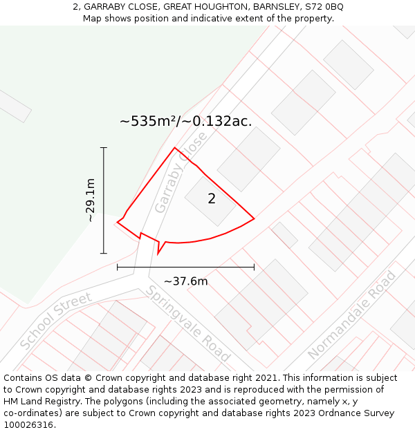2, GARRABY CLOSE, GREAT HOUGHTON, BARNSLEY, S72 0BQ: Plot and title map