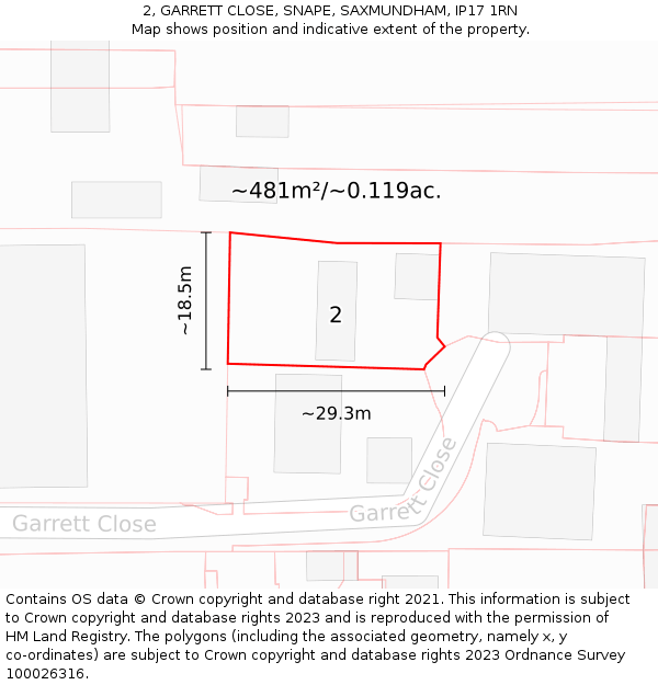 2, GARRETT CLOSE, SNAPE, SAXMUNDHAM, IP17 1RN: Plot and title map