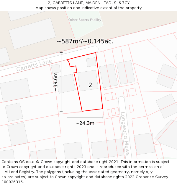 2, GARRETTS LANE, MAIDENHEAD, SL6 7GY: Plot and title map