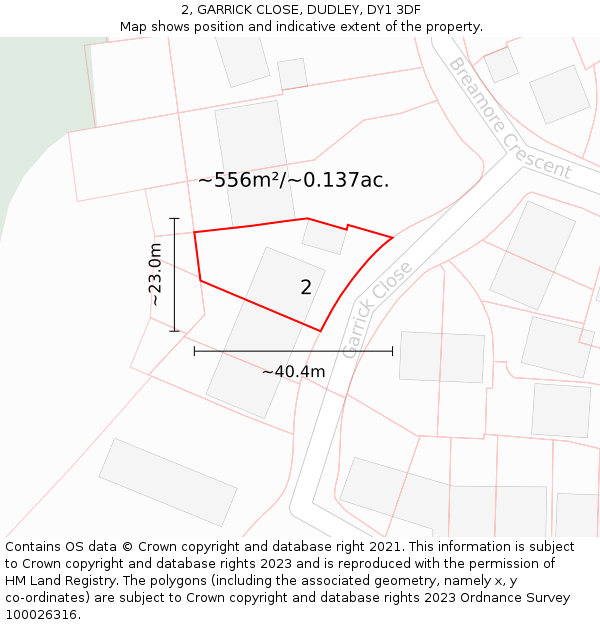 2, GARRICK CLOSE, DUDLEY, DY1 3DF: Plot and title map