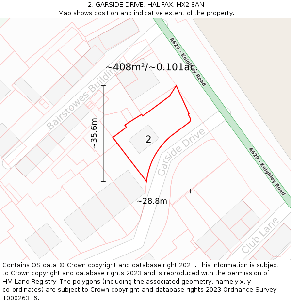 2, GARSIDE DRIVE, HALIFAX, HX2 8AN: Plot and title map