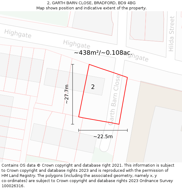 2, GARTH BARN CLOSE, BRADFORD, BD9 4BG: Plot and title map