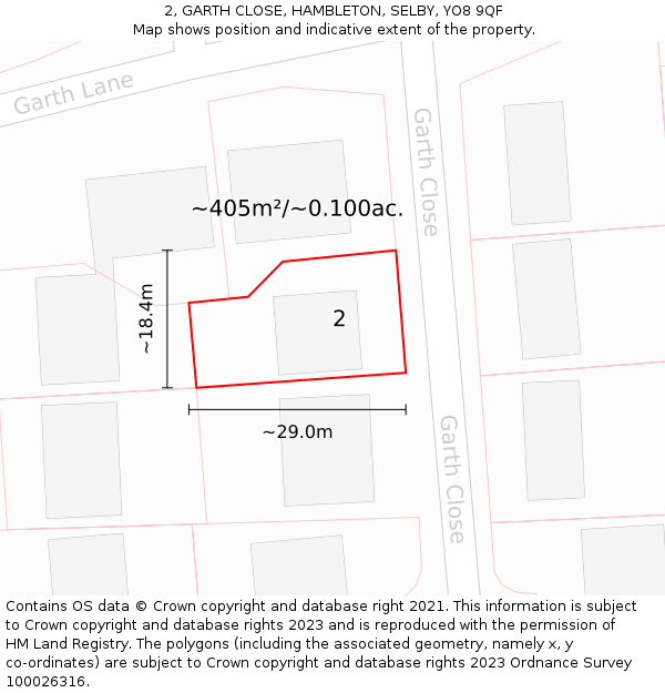 2, GARTH CLOSE, HAMBLETON, SELBY, YO8 9QF: Plot and title map