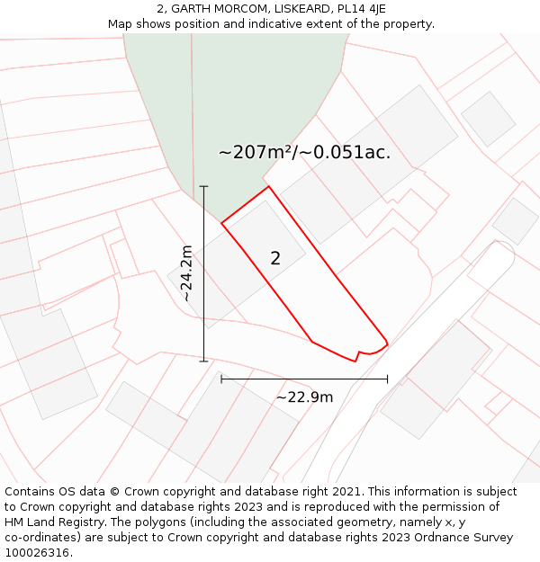 2, GARTH MORCOM, LISKEARD, PL14 4JE: Plot and title map