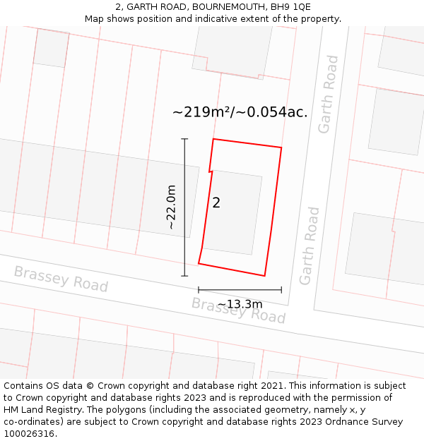 2, GARTH ROAD, BOURNEMOUTH, BH9 1QE: Plot and title map